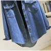 Damenblusen 2024 Frühling Vintage Wash Denim Shirt Jacke Frauen Kleidung Langarm Tasche Weibliche Jeans Einreiher Gerade Bluse