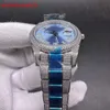 Reloj con esfera azul y números romanos engastados con piedras CZ con movimiento automático AAA 2813