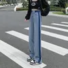 Jeans Femme Zoenova Loose Femmes Printemps Droite Pantalon à jambe large Tendance Harajuku Streets Y2K Taille haute Contraste Stripes Denim Pantalon