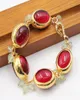 GuaiGuai Schmuck Natürliche Rote Kristall Oval Galvanisieren Gold Farbe Überzogen Ei Grün Prehnit Armband Handgemacht Für Frauen9211692