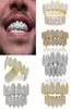 18K Oro Reale Punk Hiphop Zircone Cubico Denti da Vampiro Fang Grillz Bocca Dentale Griglie Bretelle Dente Cap Rapper Gioielli per Cosplay P9810369