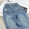 Miui Luxury Womens Clothing Jeans Female Pants Bell Bottom Denim Waist Blue Slacks Trousers Design Sweatpants