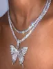 Style de mode Hiphop Collier Papillon Pendentif Collier Plein Cristal Diamant Femmes Glacé Bling Papillon Collier Bijoux1378492