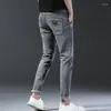 Herren-Jeans-Design, grauer Denim, lässig, dehnbar, schmal, kleine Füße, lang, Straßenhose, modische, vielseitige Alltagshose, Frühling und Sommer