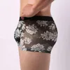 Mutande da uomo sexy stampato in pizzo trasparente traspirante boxer slip intimo floreale pantaloncini lingerie mutandine