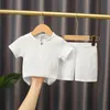 0-5Y Boys and Girls Clothing Set Summer Pure Cotton Linen T-shirt+Elastic Shorts Childrens Clothing Casual Clothing Set 240218