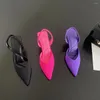 Sandals Fashion Women Pointed Toe Summer Dress Shoes Thin High Heels Black Rose Purple Party Back Strap Elastic Band Size 35-41