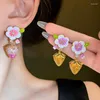 Baumelnde Ohrringe, Metall-Dropoil-Blumen, Kristall-Erdbeer-Tropfenohrring für Frauen, süßer Trend, Luxus-Schmuck, Geschenk