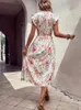 Casual Dresses Summer Floral Midi For Women Slim White Sleeveless Slit Holiday Beach Dress Fashion A-line In 2024