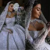 Luxury Wedding Dresses Pearls Bridal Ball Gowns Beaded Sequins Long Sleeve Rhinestone Custom Made Bride Dresses Plus Size