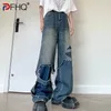 Jeans da uomo PFHQ lavato a doppio strato con foro tagliato scava fuori la gamba larga per i pantaloni con design di giunture dei bordi larghi della marea Autunno 21Z3608