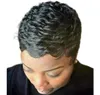 前髪の短い人間の髪のかつらをいっぱいにいないレースフロントピクシーカットマシン黒人女性のためのかつらを作った指波波したウィグ2305593