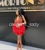 Vestidos cortos rojos brillantes para fiesta de graduación para niña negra, vestido de cóctel de cumpleaños con plumas de cristal y diamantes de lujo, vestidos de noche