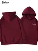 Women's Hoodies Jielur Wine Red Hooded Drawstring Loose Simple Female Solid Color Chic Print Zipper Casual Fashion Pocket Women