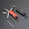Utomhus multifunktion mini nyckelchain kniv led lätt nagel klippare öronpick sax tweezer pocket edc verktyg multi vandring växlar y240126