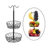 Kitchen Storage Metal Wire Fruit Basket 2 Tier With Banana Hanger Detachable Bowl Shelf Bread For Countertop