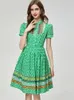 Women's Runway Dresses O Neck Short Sleeves Single Breasted Printed Patchwork High Street Fashion Vestidos