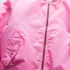 Mens Pink Bomber Jacket Padded Jackets Zippered Sleeve Pocket Stand Collar Baseball Jacket Military Style Pink Coat 240131