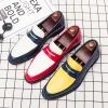 Casual Spring New Men Classic Color Block Flat Loafers Fashion Leather S Office Wedding Business Shoe Shoe Shoe