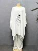 Roupas étnicas Ensemble Femme Musulmane Branco Kaftan Abayas Dubai Turquia Tops Calças Muçulmanas Conjunto de Duas Peças Senhoras Boubou Islâmico