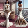 ASO 2024 EBI White Mermaid Dress Drukowana cekinowa koronkowa wieczór Formalne przyjęcie Drugi przyjęcie urodzinowe suknie zaręczynowe sukienki szata de soiree ZJ230 ES