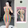 Bras sätter sexig underkläder för kvinnor Fishnet Halter Chemise Rainbow Mesh Mini Dress Bodysuit genom kläder Flirtation Erotiska par