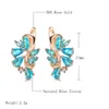 Baumelnde Ohrringe Wbmqda Mode Blauer Kristall Blumentropfen Für Frauen 585 Roségold Farbe Urlaub Party Trendy Schmuck Zubehör