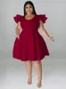 Wmstar Abiti taglie forti per donna Elegante festa Solid Ruffles Manica Big Hem Abito longuette Goccia all'ingrosso 240130