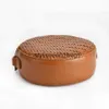 Shoulder Bags 2023 Top Layer Cowhide Woven Crossbody Bag Genuine Leather Small Round Cake Bag Casual And Versatile Womens BagH24218