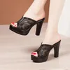 Dress Shoes Ashion Footwear Sandals Women Summer Open Toe Platform Lace Black High Heel Peep Chunky Heels