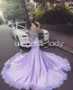Lilac Purple African Mermaid Prom Dresses for Women Sparkly Diamond Crystal Feather Evening Ceremony Gown Vestidos de Fiesta