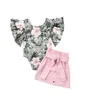 Zestaw ubrania dla niemowląt Dzieci Baby Girl Outfits Dzieci 039S Girl Ubrania 2PCS Floral Flare Rleeve Romper Top