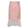 Юбки, модная осенне-зимняя женская твидовая кружевная юбка розового цвета, длинная тонкая женская шикарная элегантная юбка на бедрах с высокой талией, наряды
