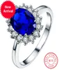 Luxury Female Natural Blue Sapphire Stone Ring Real Solid 925 Sterling Silver Wedding Rings For Women Big Oval Engagement8334327