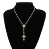 Katolska radbandpärlor halsband kvinnor uttalande religiösa smycken guld lin kedja flerskikt choker vinrankan hänge halsband58855749479155