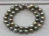 NEW FINE PEARL JEWELRY elegant 1011mm tahitian round black green pearl necklace 18inch9662585