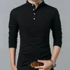 メンズスーツA2201スプリングメンズTシャツ長袖スタンドベーシックソリッドブラウスTシャツトップカジュアルコットンTシャツ男性