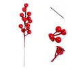 Fiori decorativi Talee di bacche artificiali Simulazione Ornamenti di fiori simulati rossi Ghirlanda di Natale