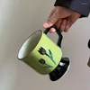 Tazas Taza de cerámica de tulipán pintada a mano con boca cuadrada de estilo antiguo y gran capacidad de pie alto