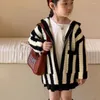 Jackets Coat Autumn Season Boys Girls Black White Vertical Bar Sweater Baby Fashion Knitting Cardigan Hooded Tide Simple