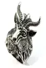 Anel masculino inteiro MMS joias videira Satanás adoração Baphomet Ram Áries Zodíaco ovelha cabeça de cabra chifre anel de motociclista Wicca Star Baphomet anel185w7902247