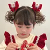 Hair Accessories Pearl Bowknot Wig Clip Red Flower Braid Hairpin Year Chinese Style Kids Female