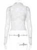 Tossy Mesh 인쇄 여성을위한 Seethroug Tshirt Long Sleeve Slim Lace Patchwork Summer 2024 Solid Y2K Top Female Pullover 240118
