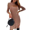 Urban Sexy Dresses Fashion Sexy Chest Hollowed Out Long Sleeve Dress New Solid Color Sexy Slim Dress