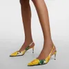Women Slingback 95 cm stiletto sukienki Buty nadrukowane skórzane palce skórzane pompki podeszwy zewnętrzne Sandały luksusowe projektanty imprezowe buty wieczorne na wysokim obcasie 35-42 z pudełkiem