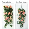 Decorative Flowers 18 Heads Vine Silk Artificial Plant Fake Rose Garden Decor Hanging