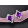 Stud Earrings S925 Silver Diamond-Shaped Korean Version Of Simple Inlaid Zircon Purple Women Fashion Small Jewelry