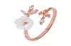 Yichen Rose Vergulde Esthetische Temperament Zirkoon Boombladeren Shell Bloem Ring PR859611929