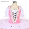 Stage Wear Maniche corte a sbuffo Tutu di balletto Corpetto di velluto rosa con gonna bianca Costume professionale per costumi da donna BLL401