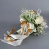 Fleurs de mariage élégantes Roses caramel artificielles demoiselles d'honneur Bouquet ivoire faux pour la décoration de jardin de maison Flores